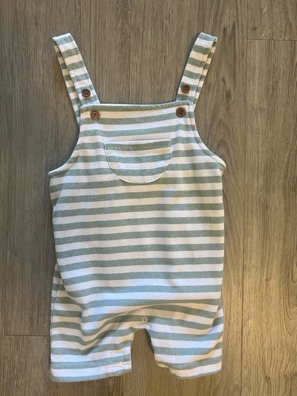 Striped Sage & White Baby Overalls